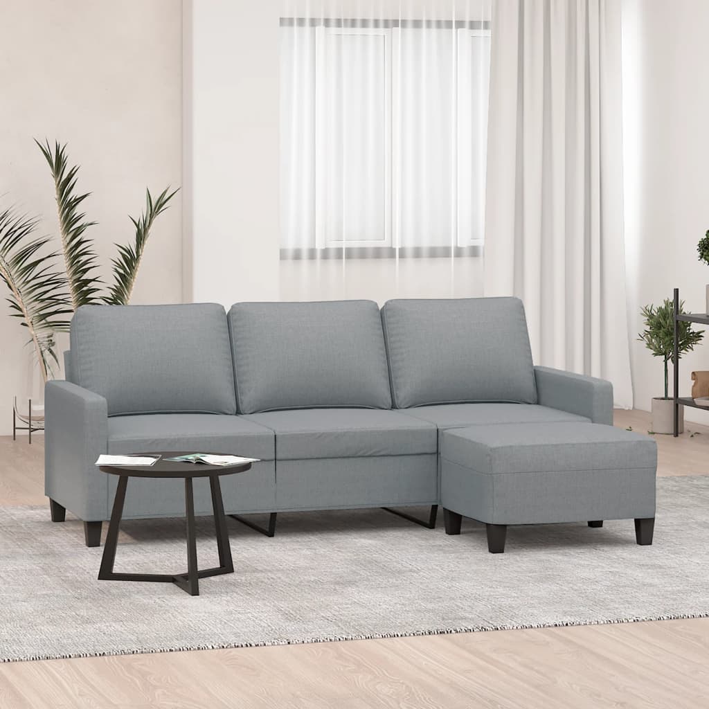 3-personers sofa med fodskammel 180 cm stof Lysegr