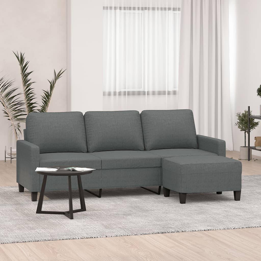 3-personers sofa med fodskammel - 180 cm stof, mørkegrå