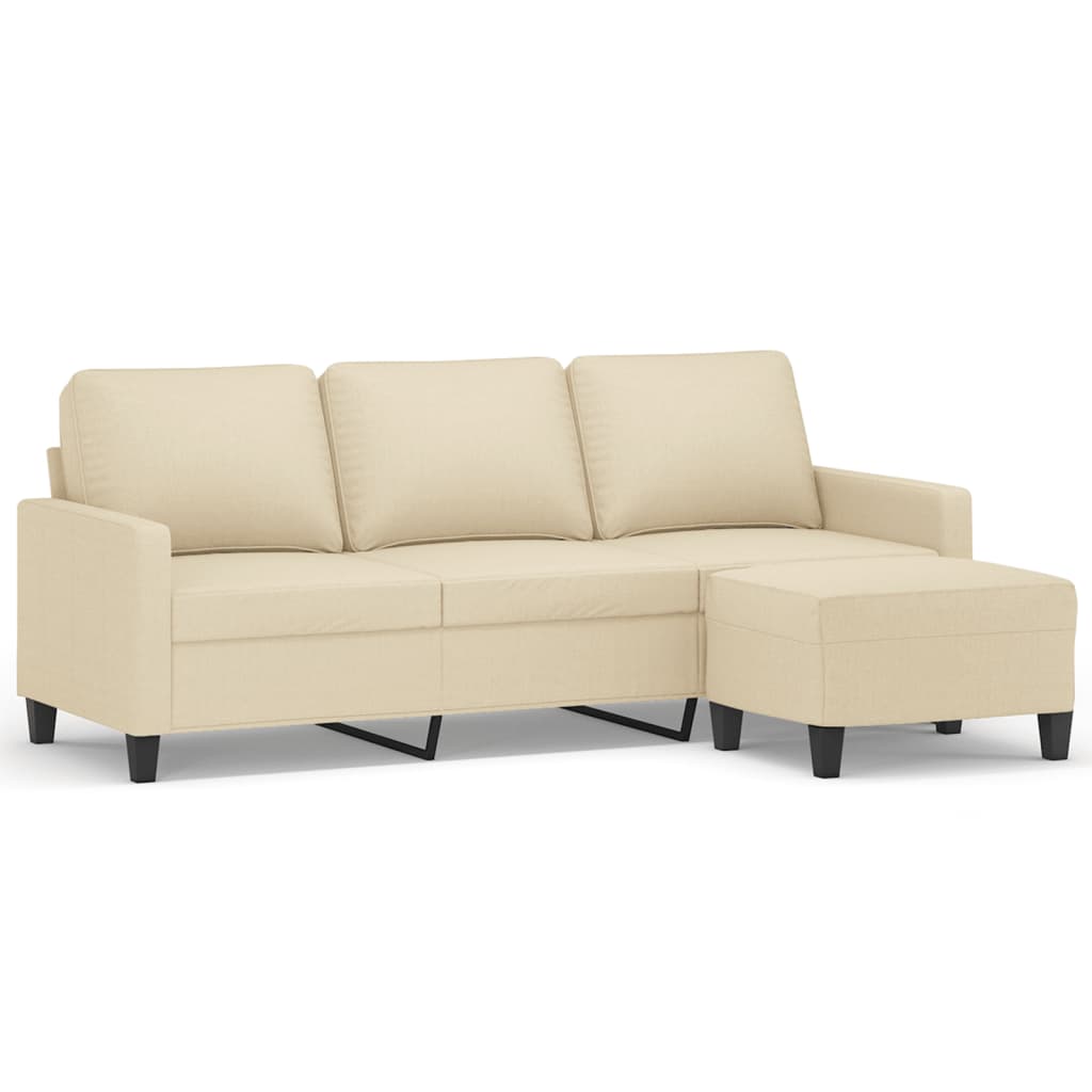 3-personers sofa med fodskammel 180 cm stof Cremefarvet