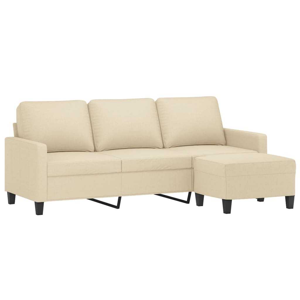3-personers sofa med fodskammel 180 cm stof Cremefarvet