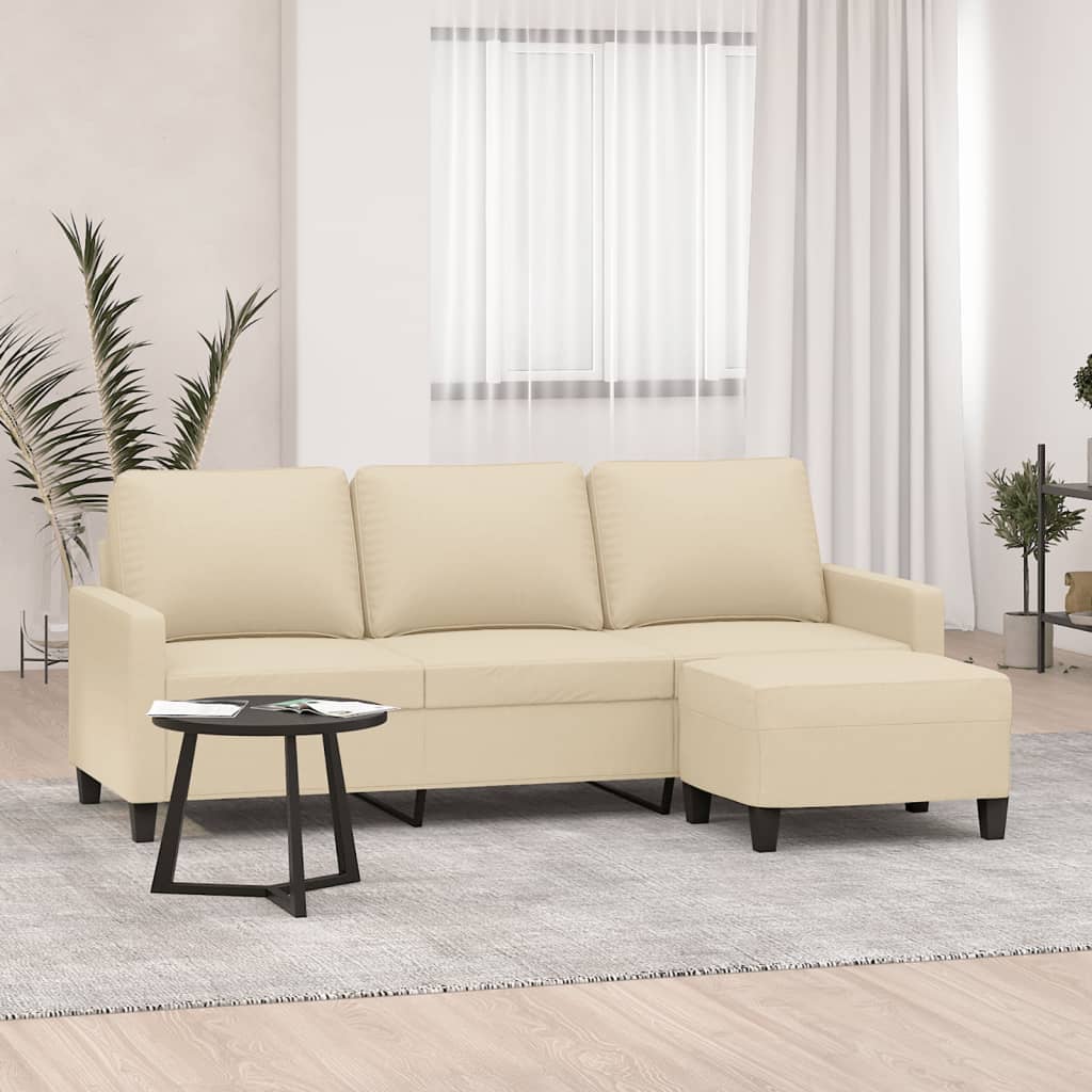 3-personers sofa med fodskammel 180 cm stof Cremefarvet