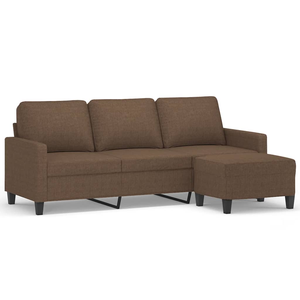 3-personers sofa med fodskammel 180 cm stof Brun