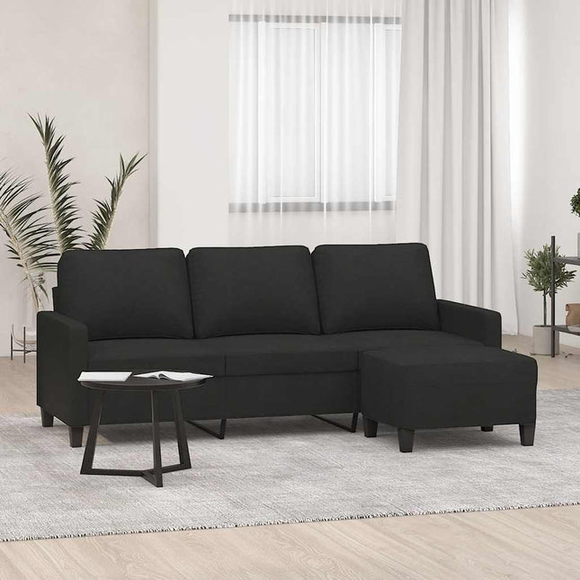 3-personers sofa med fodskammel 180 cm sort