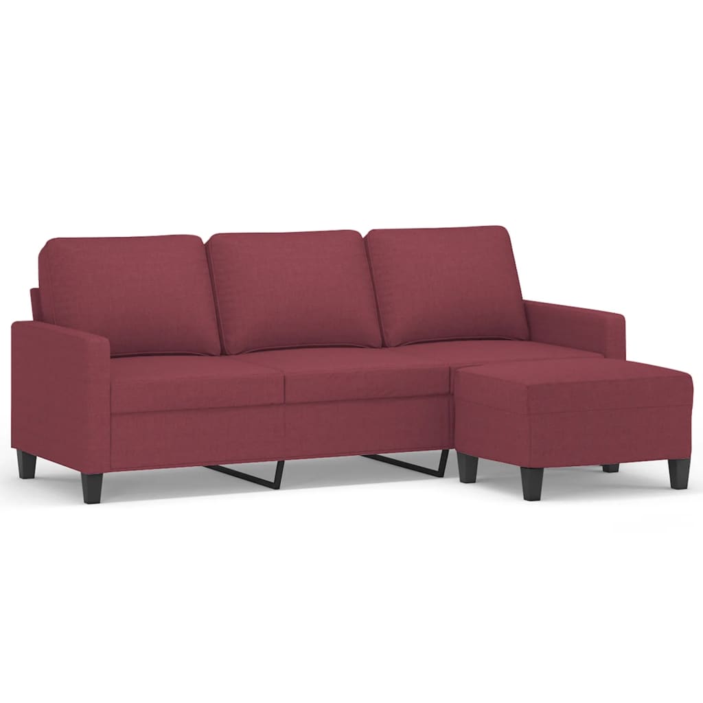 3-personers sofa med fodskammel 180 cm stof Vinrød