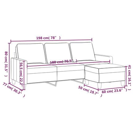 3-personers sofa med fodskammel 180 cm stof Vinrød