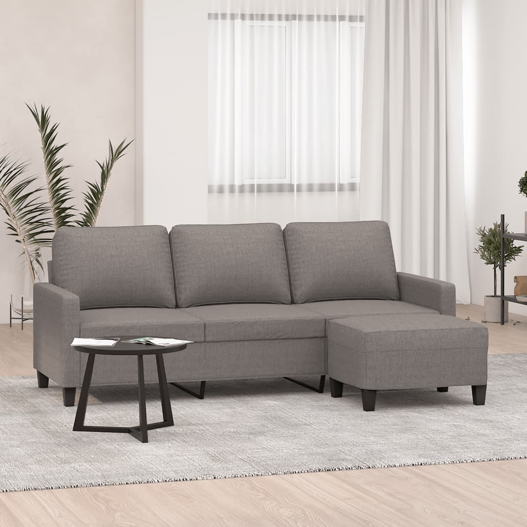 3-personers sofa med fodskammel 180 cm stof Gråbrun