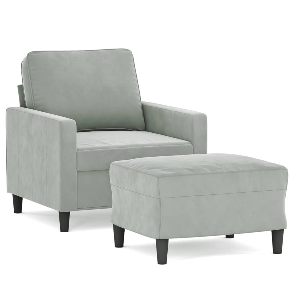 sofastol med fodskammel 60 cm velour lysegrå