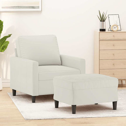 sofastol med fodskammel 60 cm velour cremefarvet