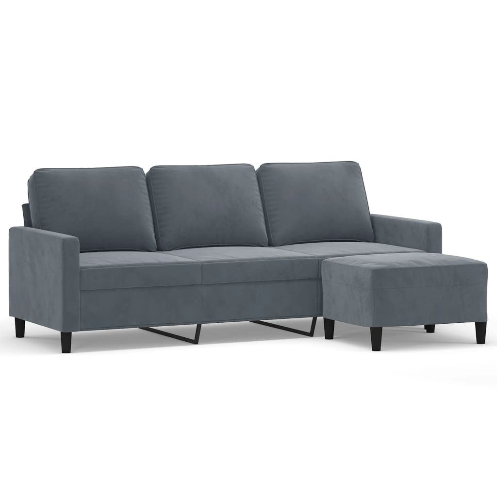 3-personers sofa med fodskammel 180 cm velour Mørkegrå