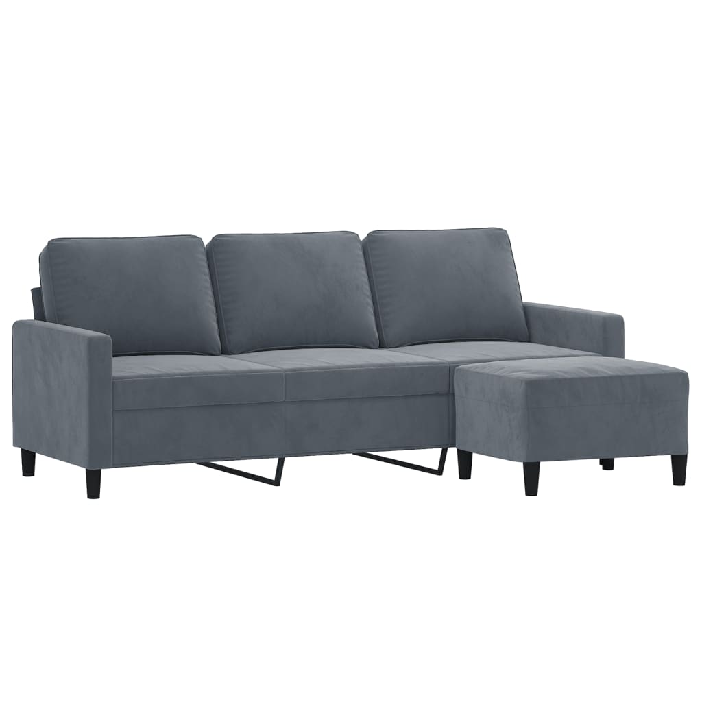 3-personers sofa med fodskammel 180 cm velour Mørkegrå