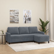 3-personers sofa med fodskammel 180 cm velour Mørkegrå