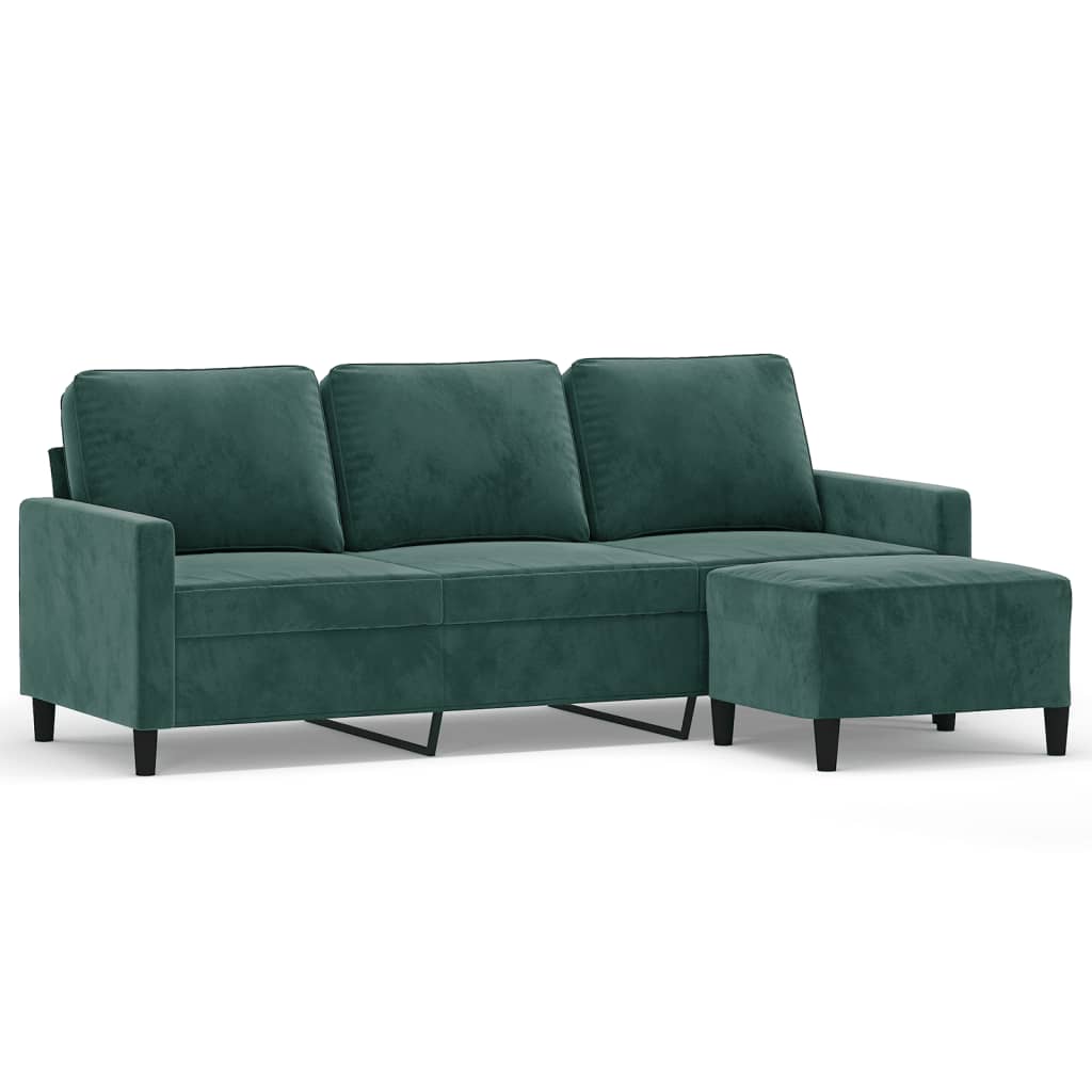 3-personers sofa med fodskammel 180 cm velour Mørkegrøn