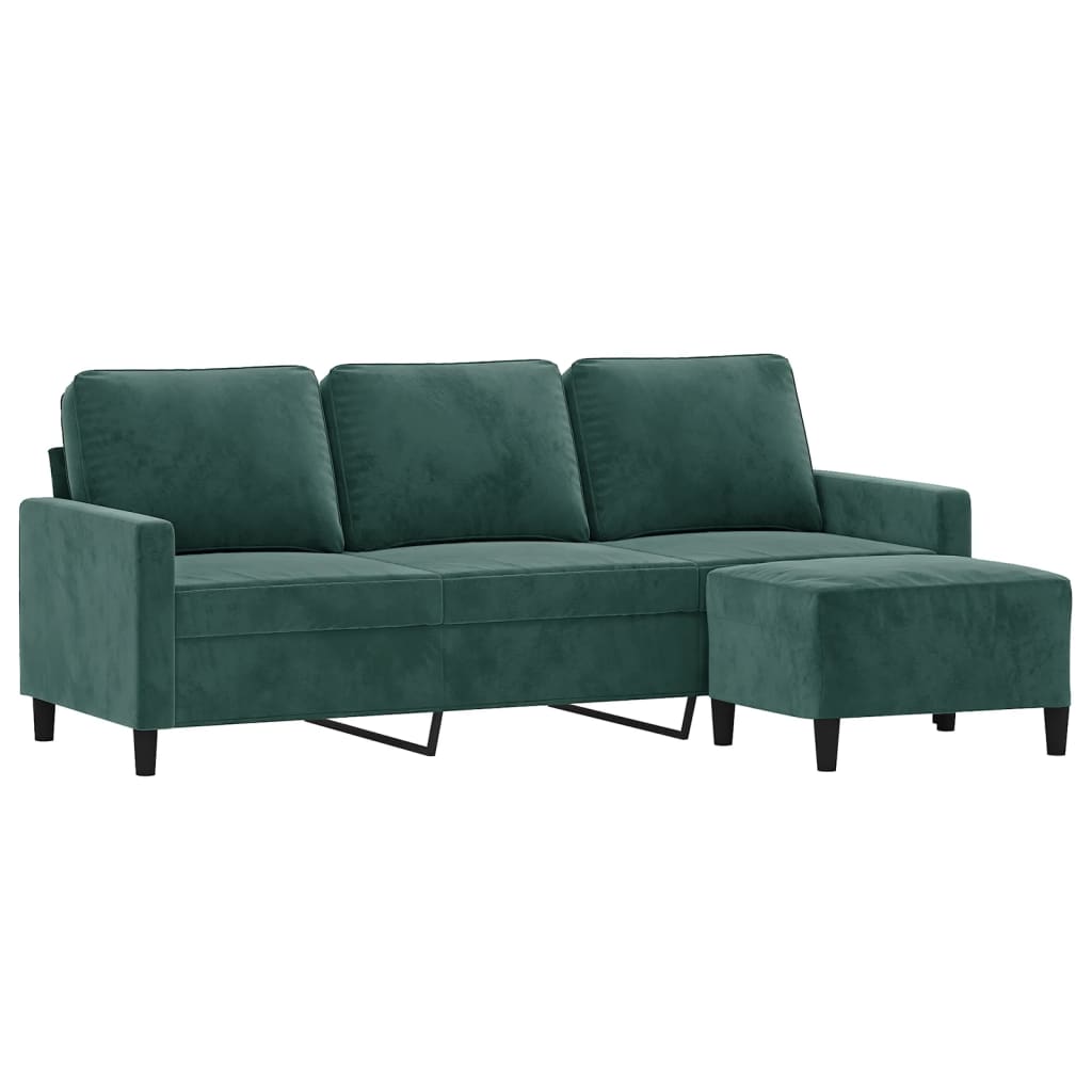 3-personers sofa med fodskammel 180 cm velour Mørkegrøn