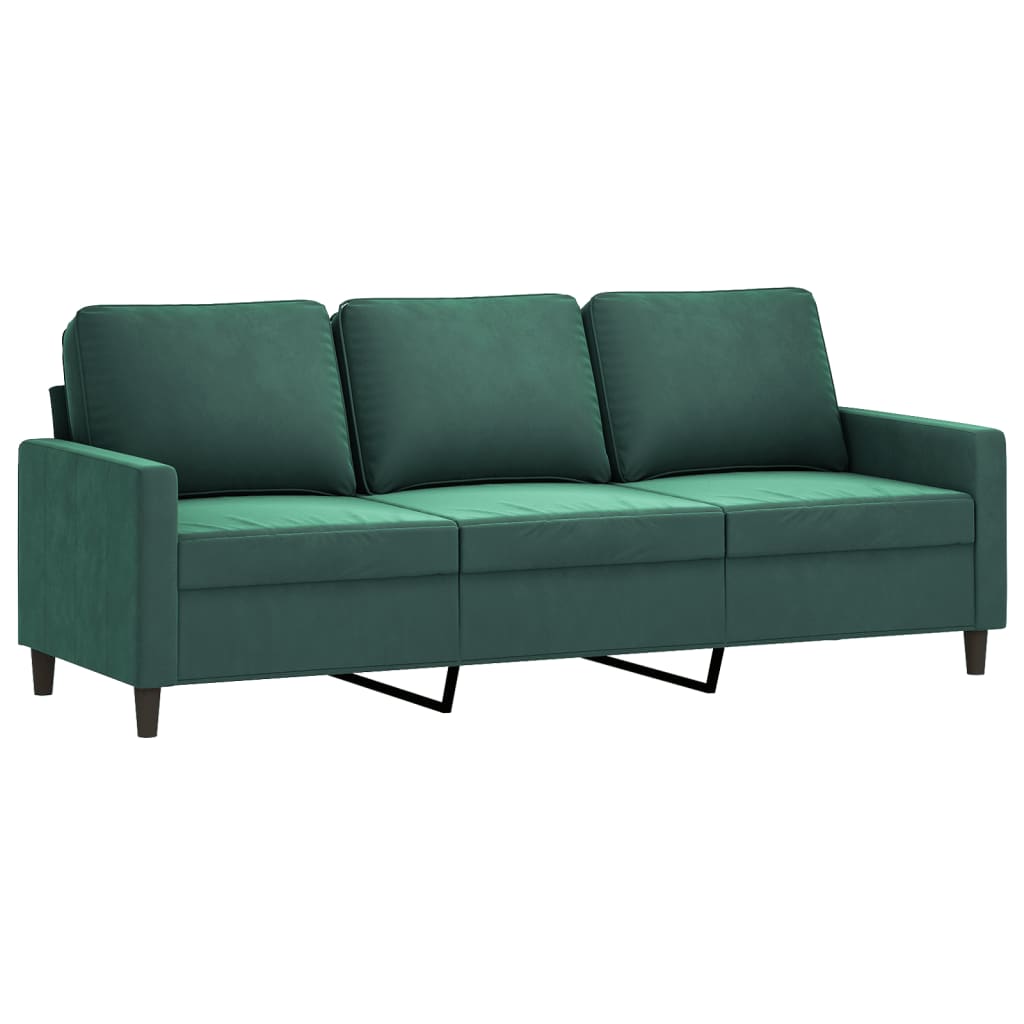 3-personers sofa med fodskammel 180 cm velour Mørkegrøn