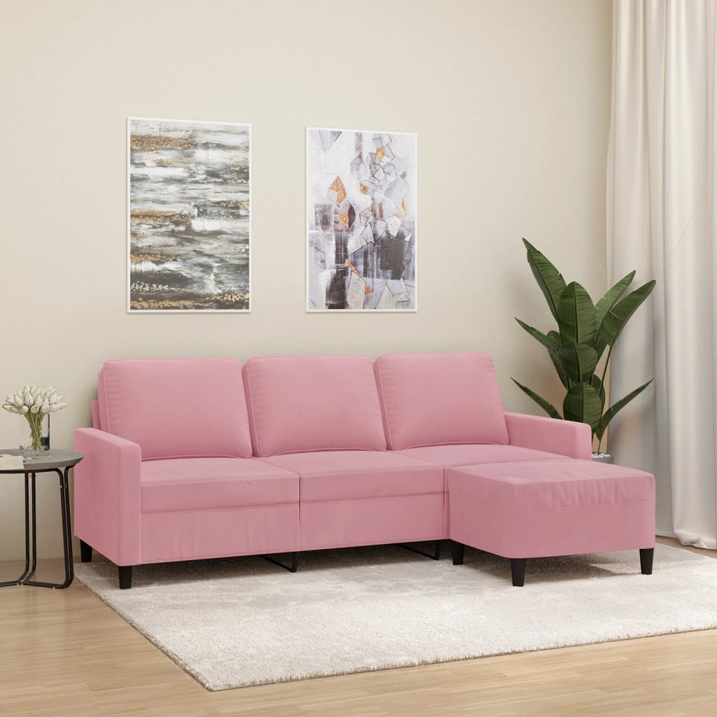 vidaXL 3-personers sofa med fodskammel 180 cm velour lyserød