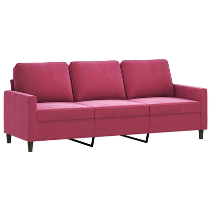 3-personers sofa med fodskammel 180 cm velour vinrød
