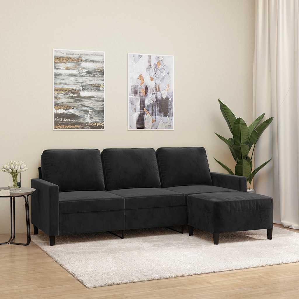 vidaXL 3-personers sofa med fodskammel 180 cm velour sort