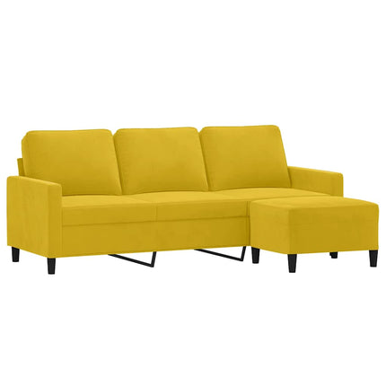 3-personers sofa med fodskammel 180 cm velour gul