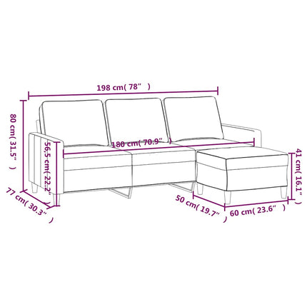 3-personers sofa med fodskammel 180 cm velour brun