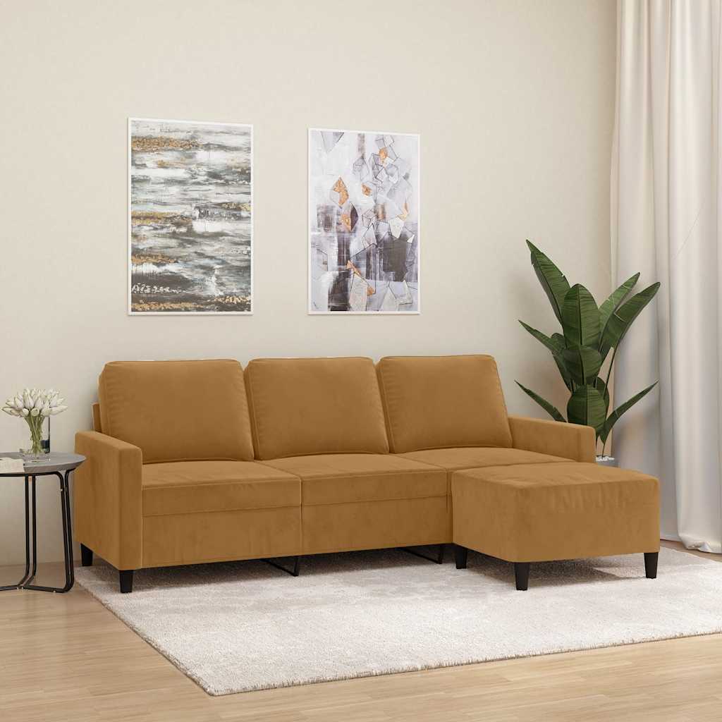 vidaXL 3-personers sofa med fodskammel 180 cm velour brun