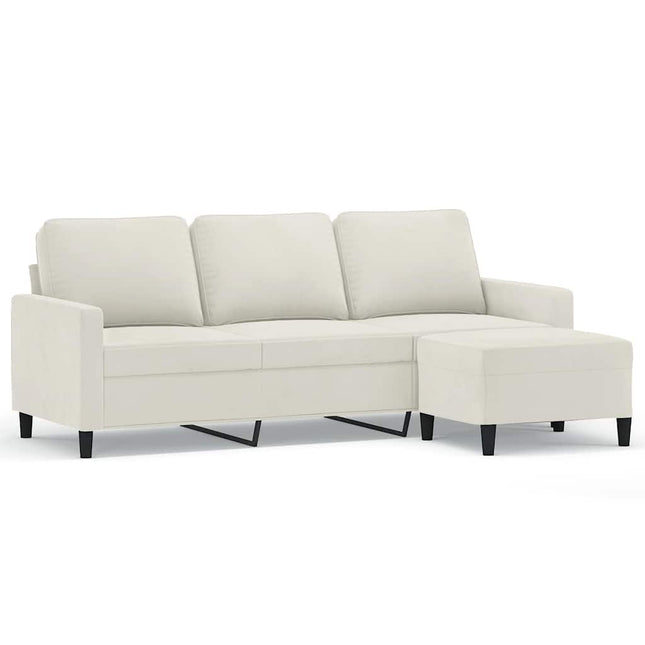 3-personers sofa med fodskammel 180 cm velour cremefarvet