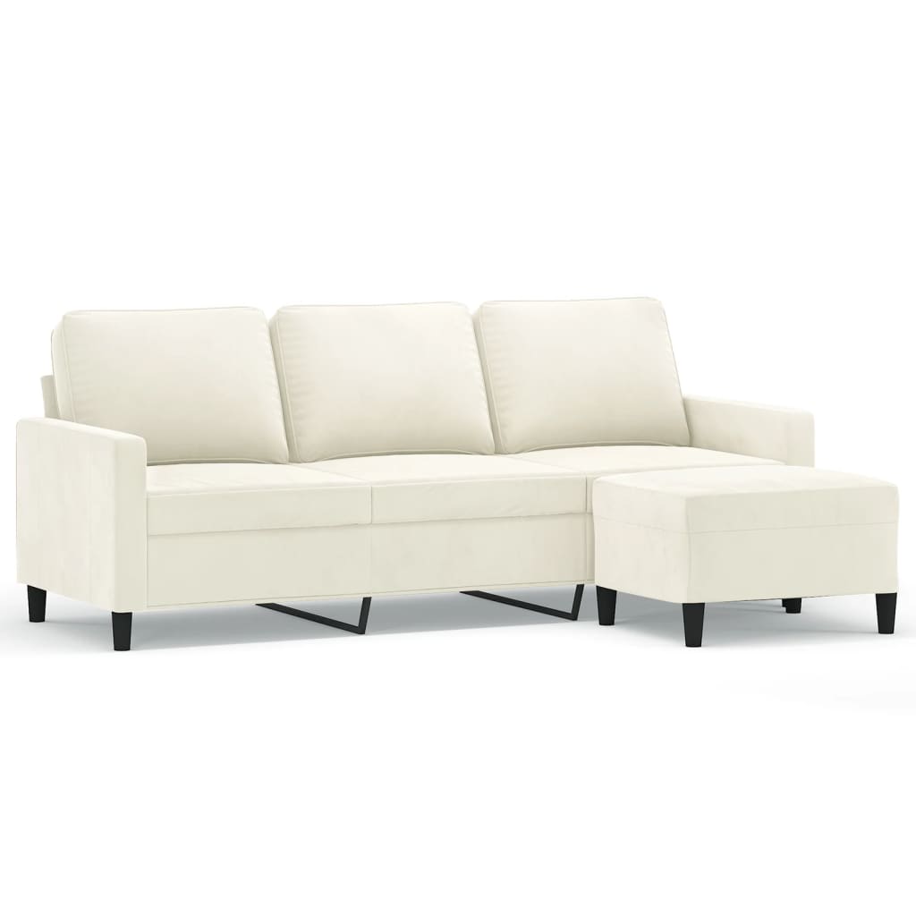 3-personers sofa med fodskammel 180 cm velour cremefarvet