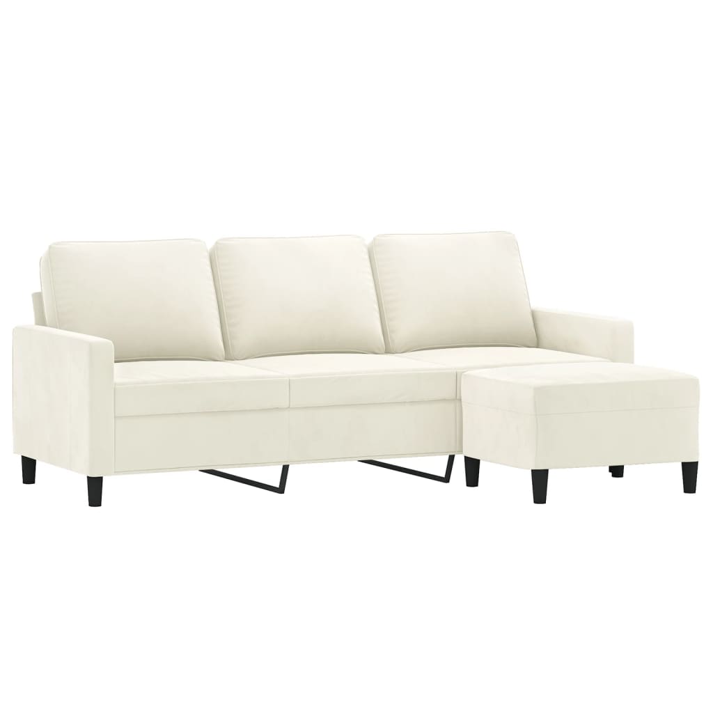 3-personers sofa med fodskammel 180 cm velour cremefarvet