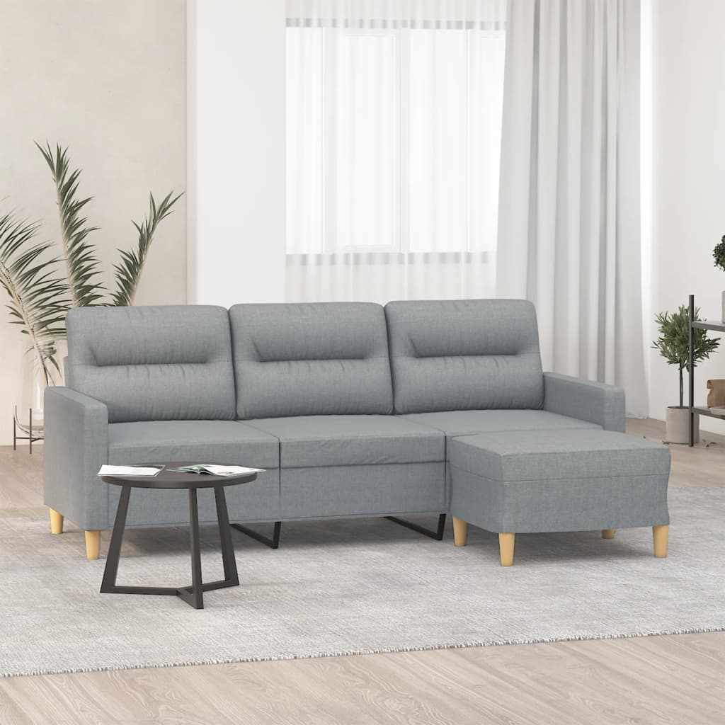 3-personers sofa med fodskammel 180 cm stof Lysegr