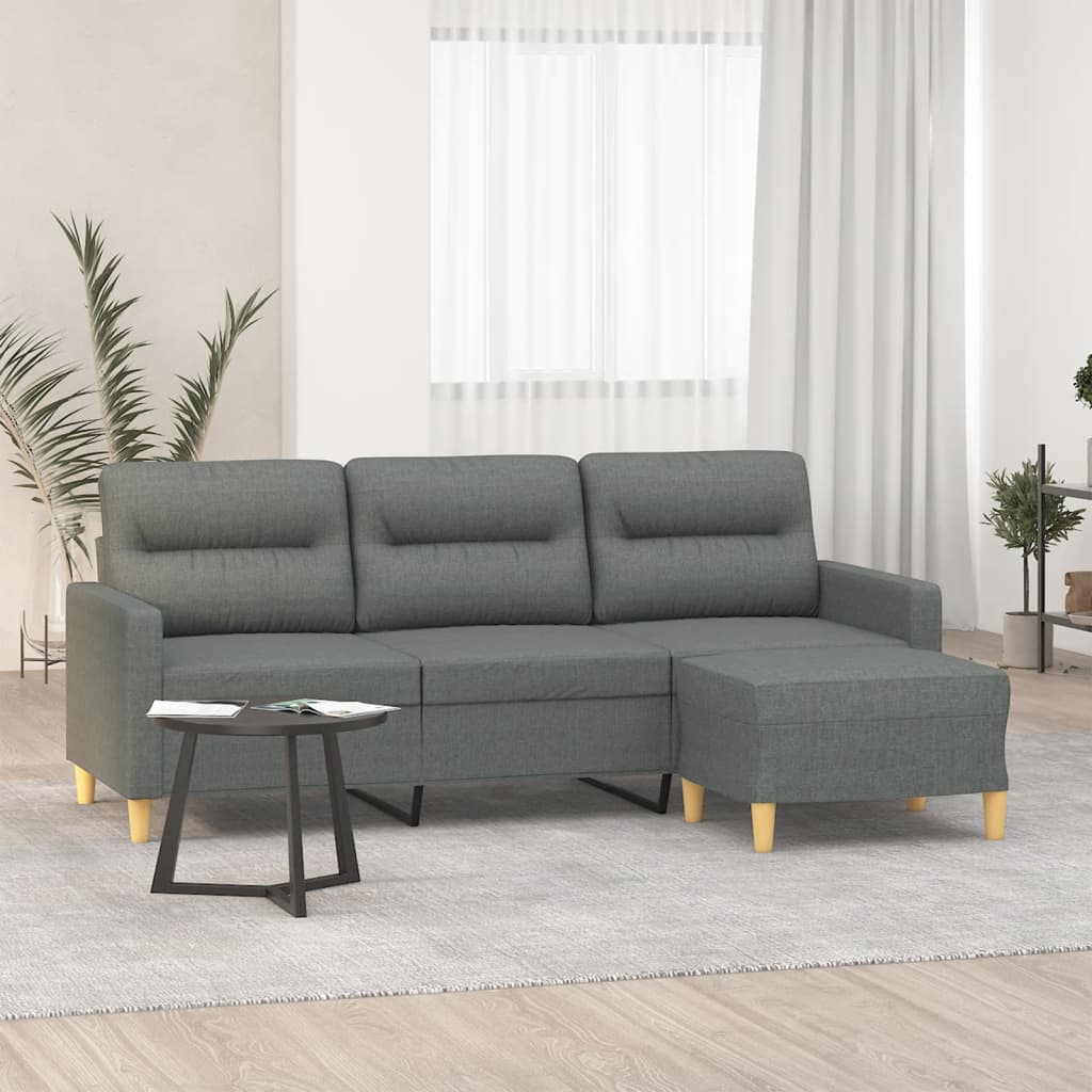 vidaXL 3-personers sofa med fodskammel 180 cm stof Mørkegrå