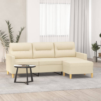 3-personers sofa med fodskammel 180 cm stof Cremefarvet
