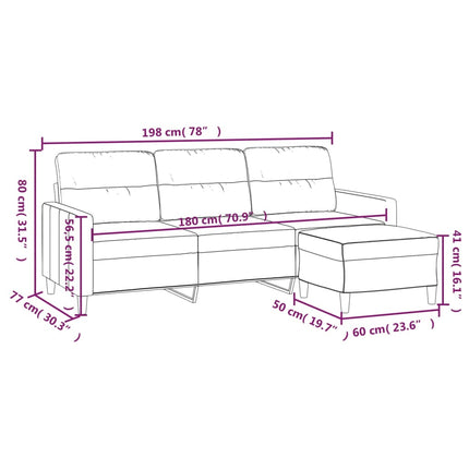 3-personers sofa med fodskammel 180 cm stof Brun