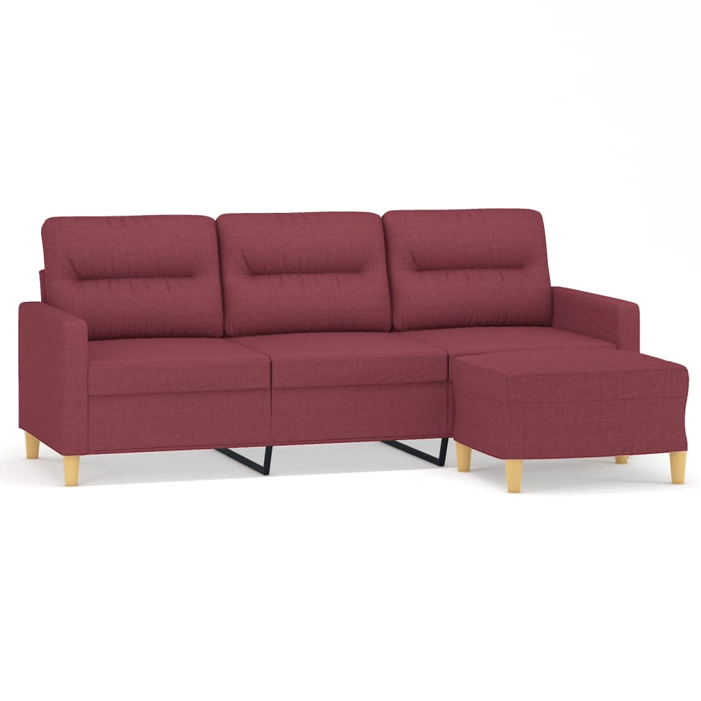 3-personers sofa med fodskammel 180 cm stof Vinrød