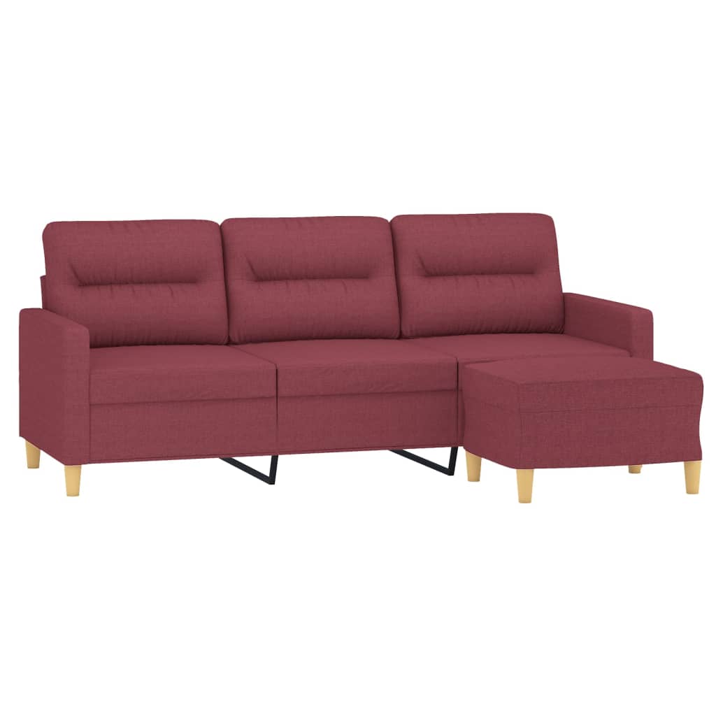 3-personers sofa med fodskammel 180 cm stof Vinrød