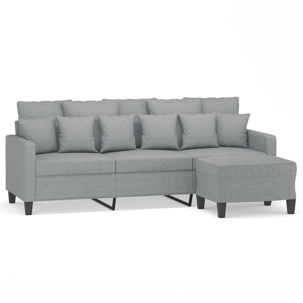 3-personers sofa med fodskammel 180 cm stof Lysegrå