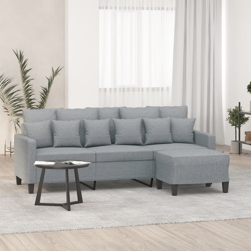 3-personers sofa med fodskammel 180 cm stof Lysegr