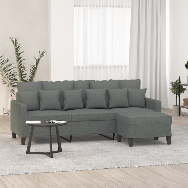 3-personers sofa med fodskammel 180 cm stof Mørkegrå