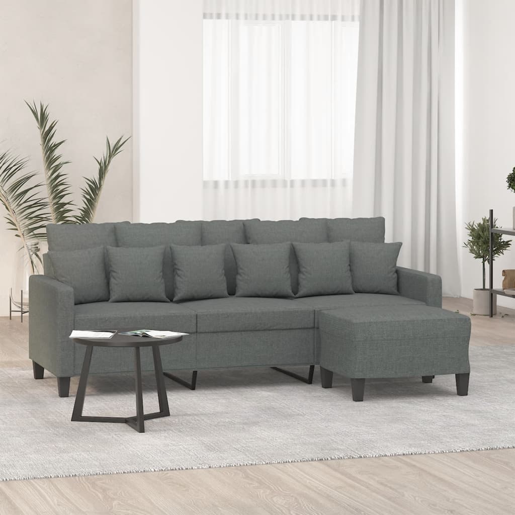 3-personers sofa med fodskammel 198 cm - stof, mørkegrå