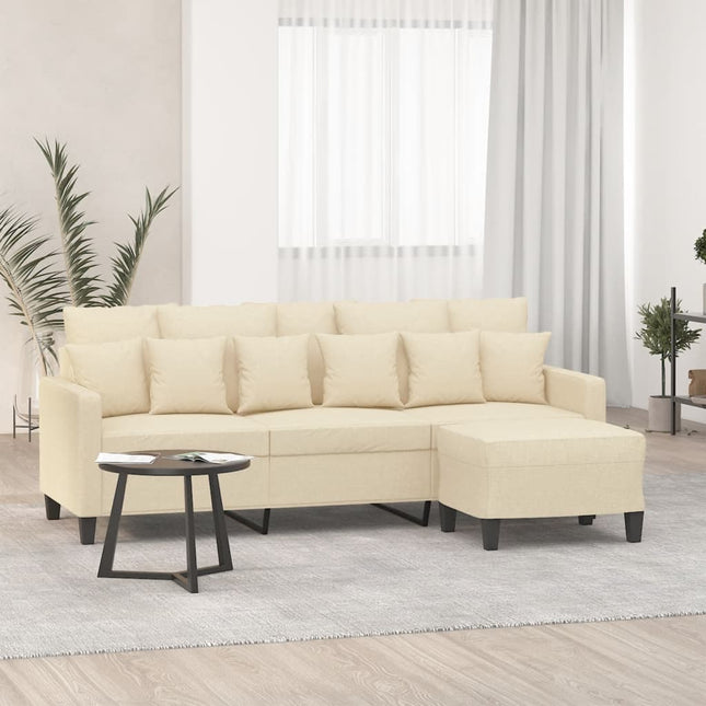 3-personers sofa med fodskammel 180 cm stof Cremefarvet