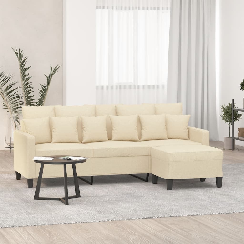 3-personers sofa med fodskammel 180 cm stof Cremefarvet