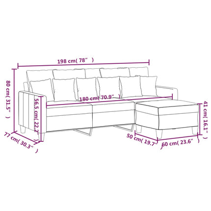 3-personers sofa med fodskammel 180 cm stof Brun