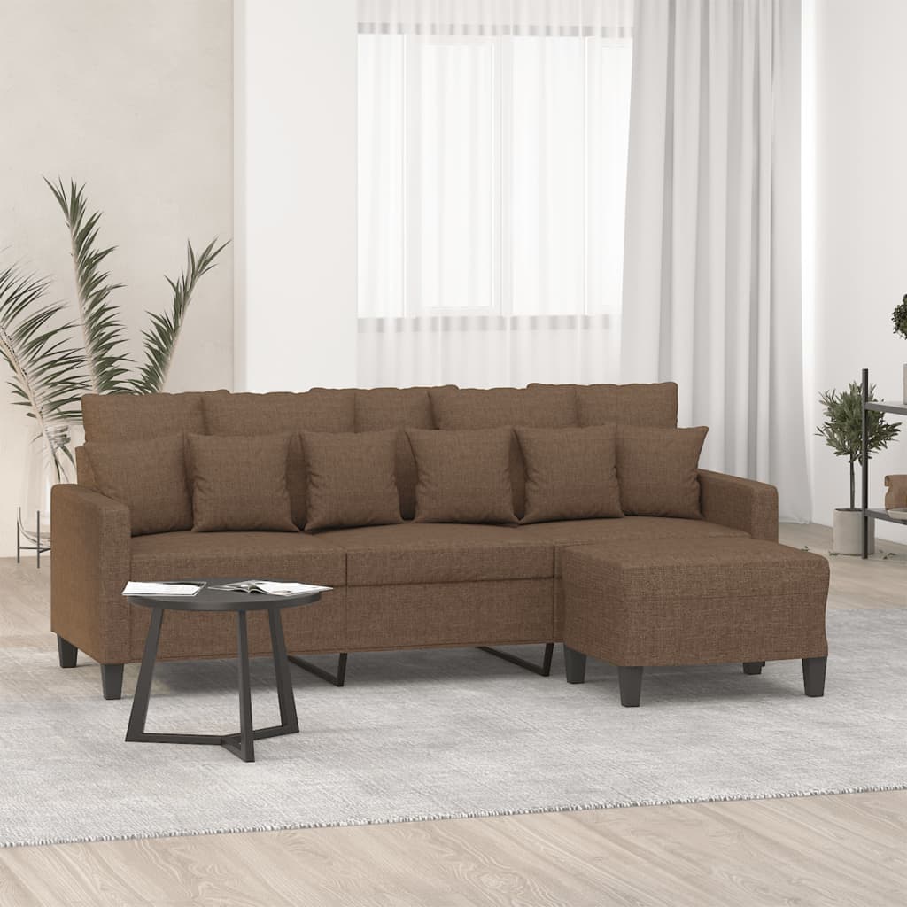 3-personers sofa med fodskammel 180 cm stof Brun