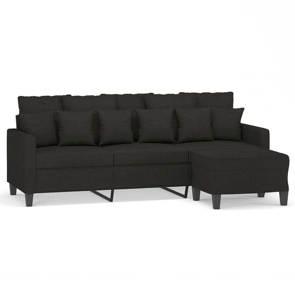 3-personers sofa med fodskammel 180 cm sort