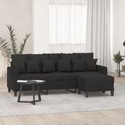 3-personers sofa med fodskammel 180 cm sort