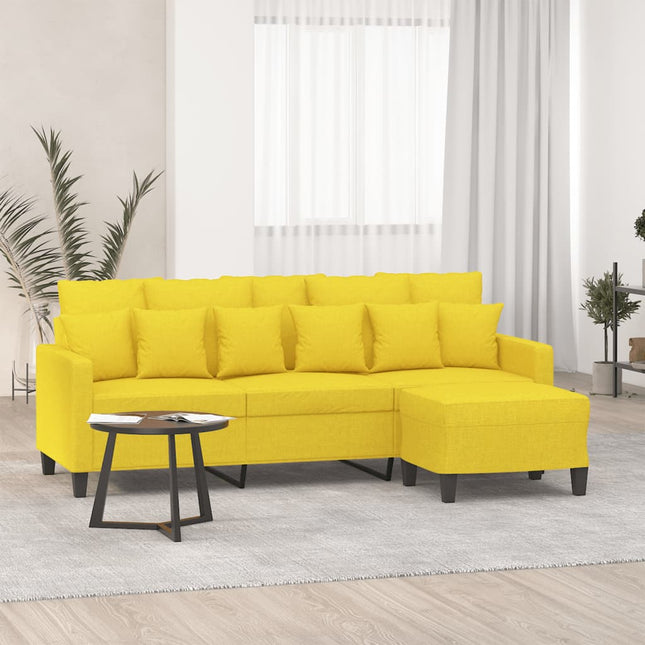 3-personers sofa med fodskammel 180 cm stof lysegul