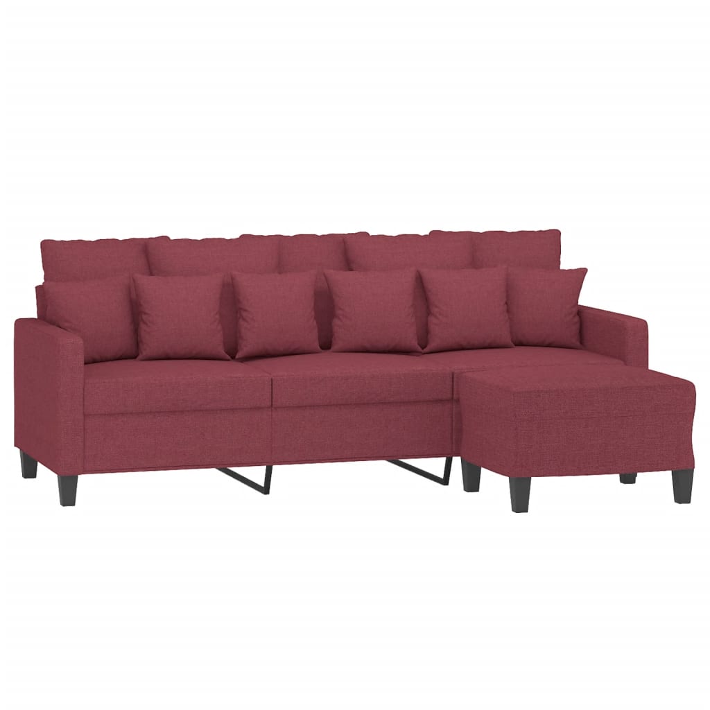 3-personers sofa med fodskammel 180 cm stof Vinrød
