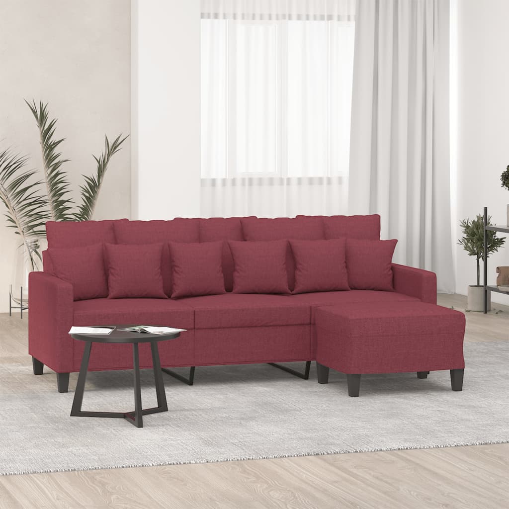 vidaXL 3-personers sofa med fodskammel 180 cm stof Vinrød
