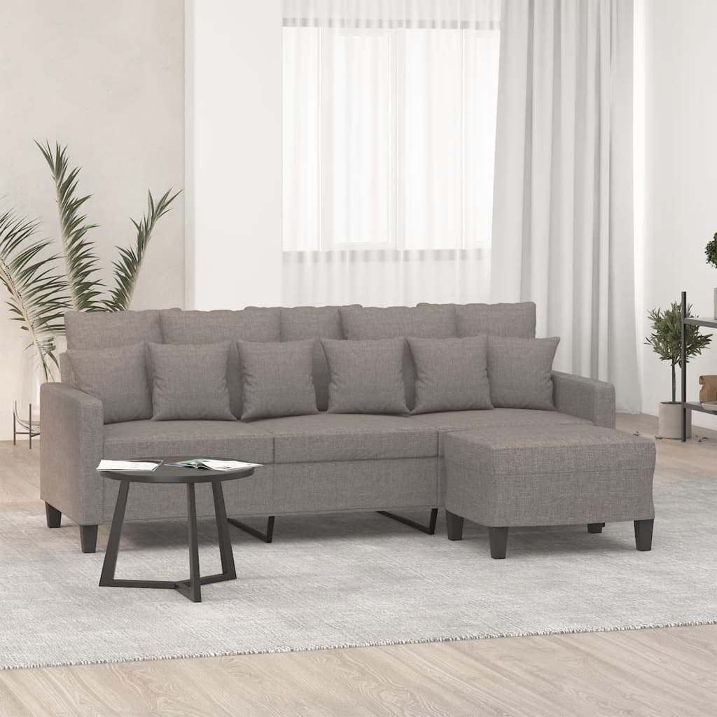 3-personers sofa med fodskammel 180 cm stof Grbrun