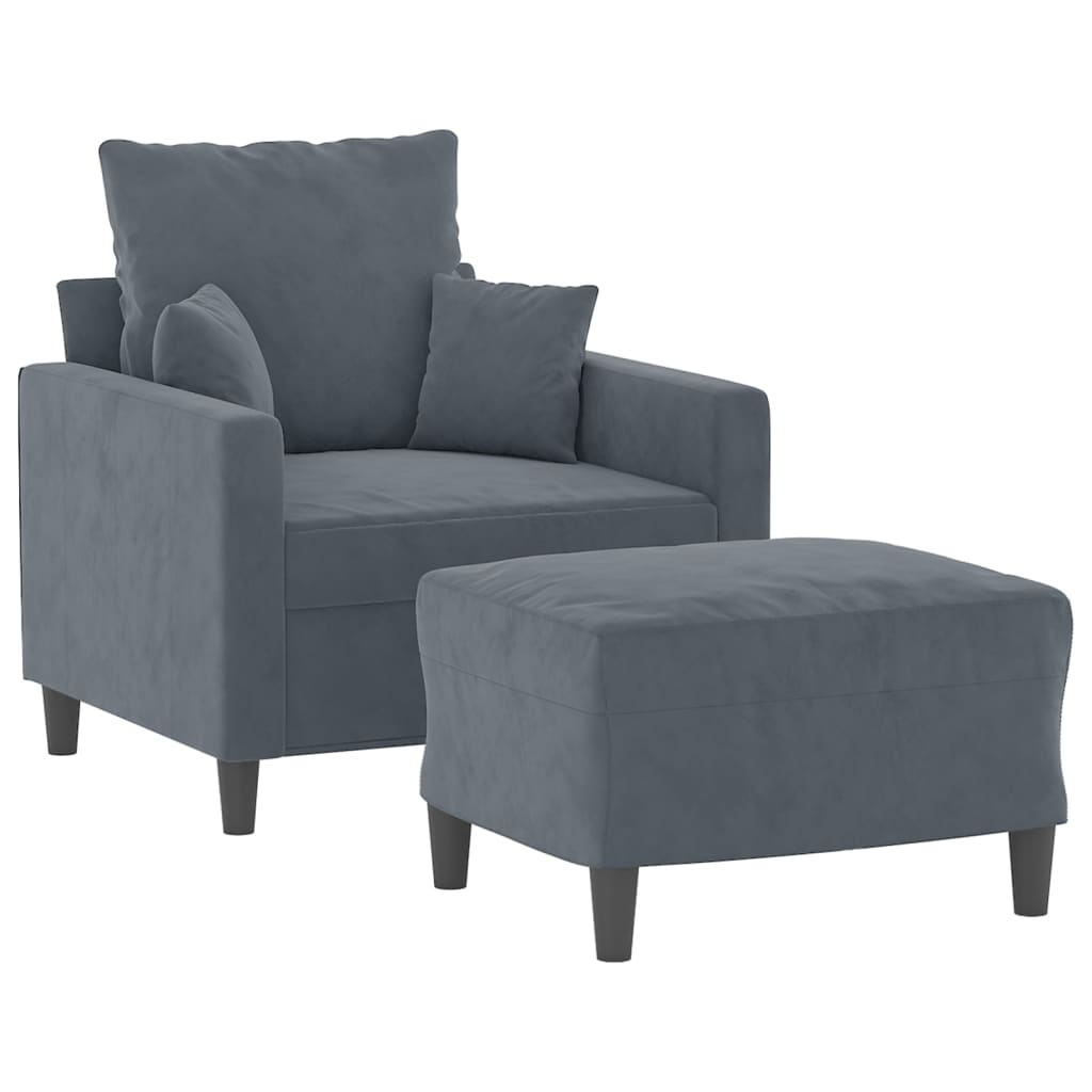 sofastol med fodskammel 60 cm velour mørkegrå