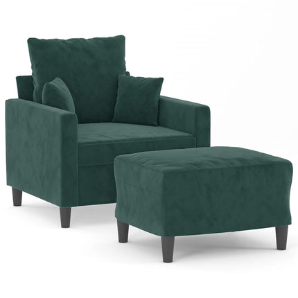 sofastol med fodskammel 60 cm velour mørkegrøn
