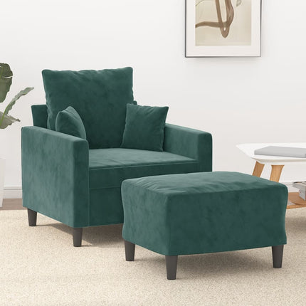 sofastol med fodskammel 60 cm velour mørkegrøn